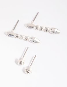 Silver Diamante Drop Earring Set sold by lovisa