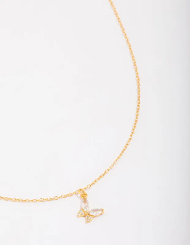 Gold Plated Sterling Silver Butterfly & Angel Cubic Zirconia Pendant Necklace sold by lovisa