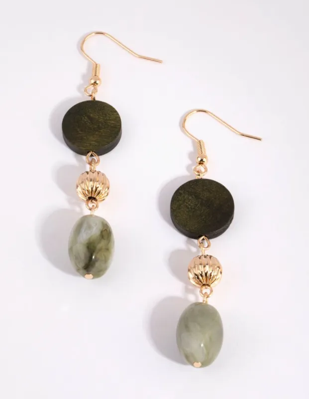 Gold & Green Round Profile Earrings sold by lovisa
