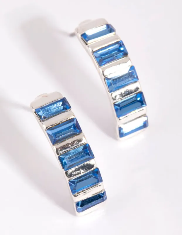 Silver & Blue Baguette Half Hoop Earrings sold by lovisa