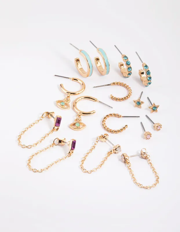 Gold Enamel Stud & Hoop Earring 8-Pack sold by lovisa