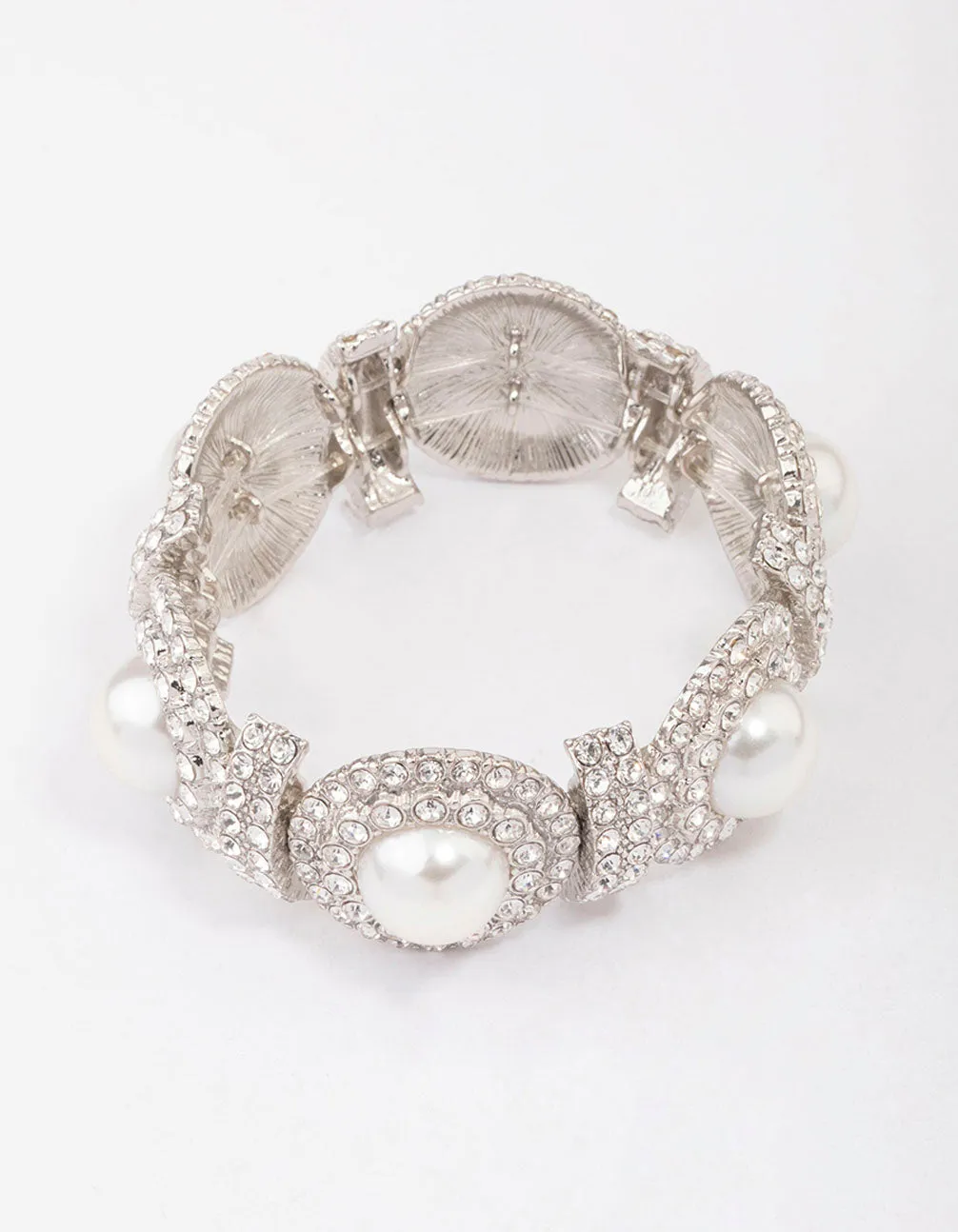 Silver Pearl & Diamante Stretch Bracelet sold by lovisa
