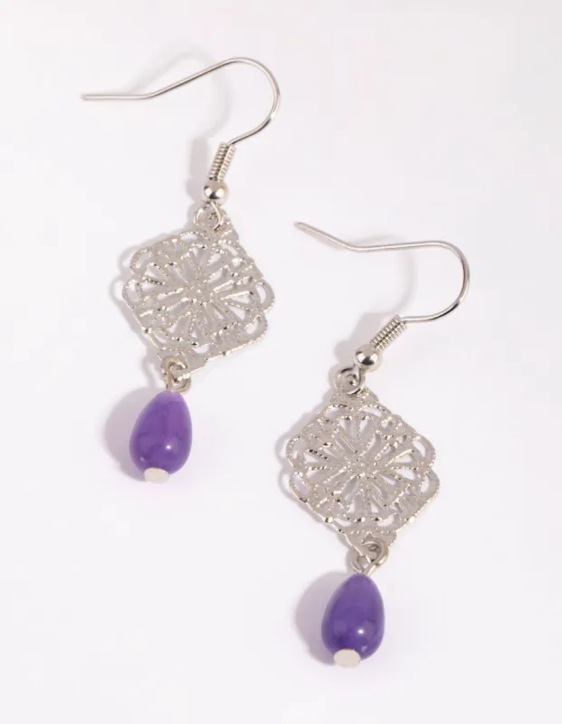 Rhodium Filligree Pendant Earrings sold by lovisa