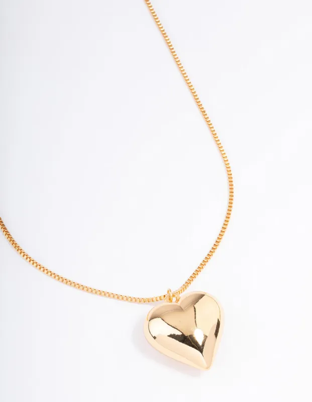 Gold Plated Long Large Puffy Heart Necklace sold by lovisa