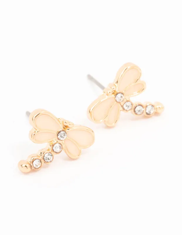 Gold Diamante Dragonfly Stud Earrings sold by lovisa