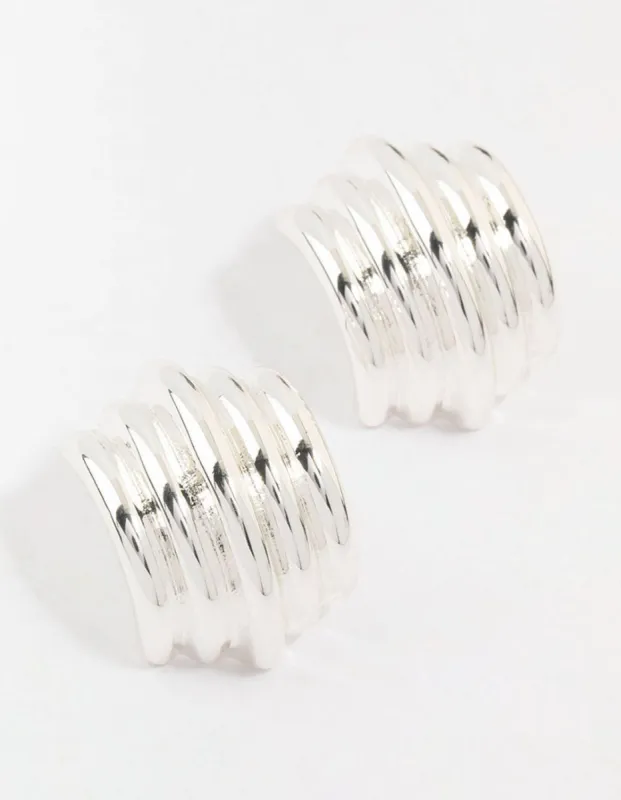 Silver Plated Ribbed Medium Stud Earrings sold by lovisa