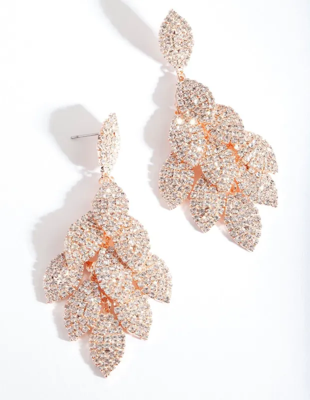 Rose Gold Diamante Multi Leaf Earrings sold by lovisa