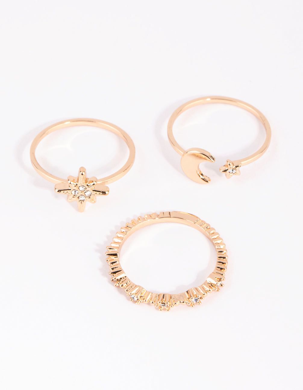 Gold Celestial Star Ring Stack sold by lovisa