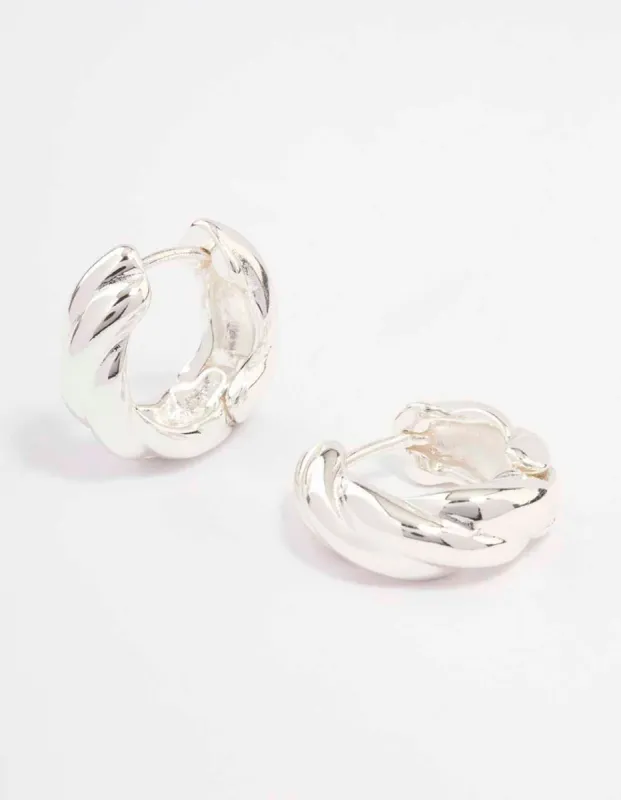 Silver Chunky Twisted Huggie Earrings sold by lovisa