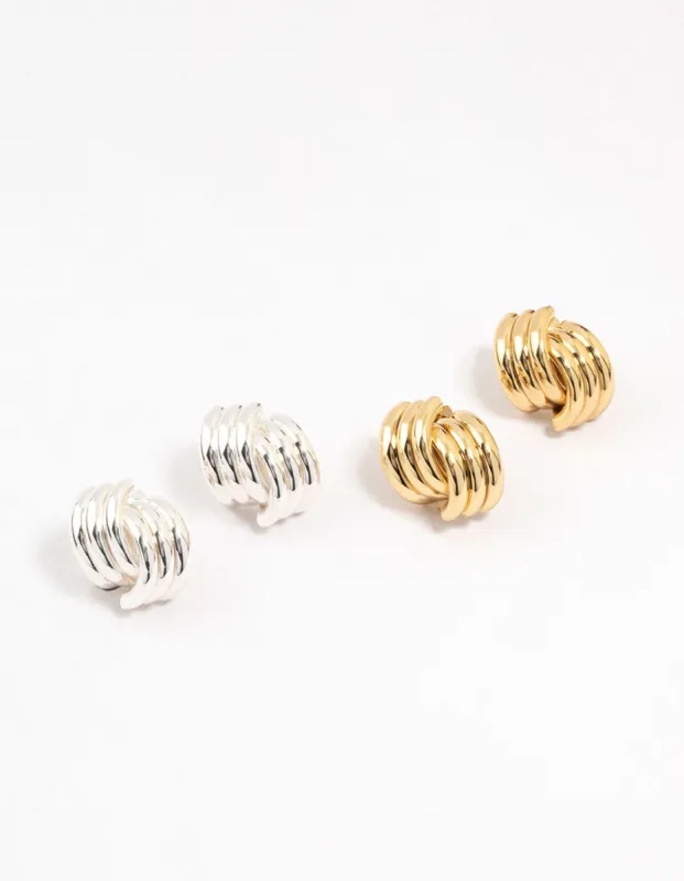 Mixed Metals Knotted Stud Earrings 2-Pack sold by lovisa