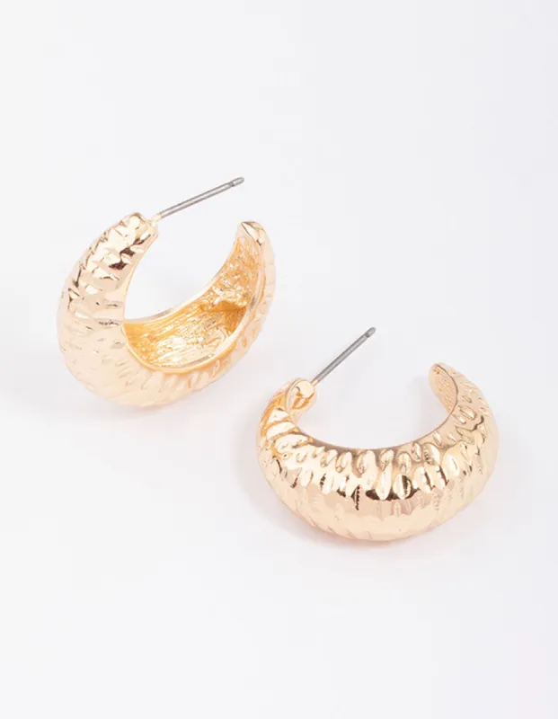 Gold Hammered Teardrop Textured Hoop Earrings sold by lovisa