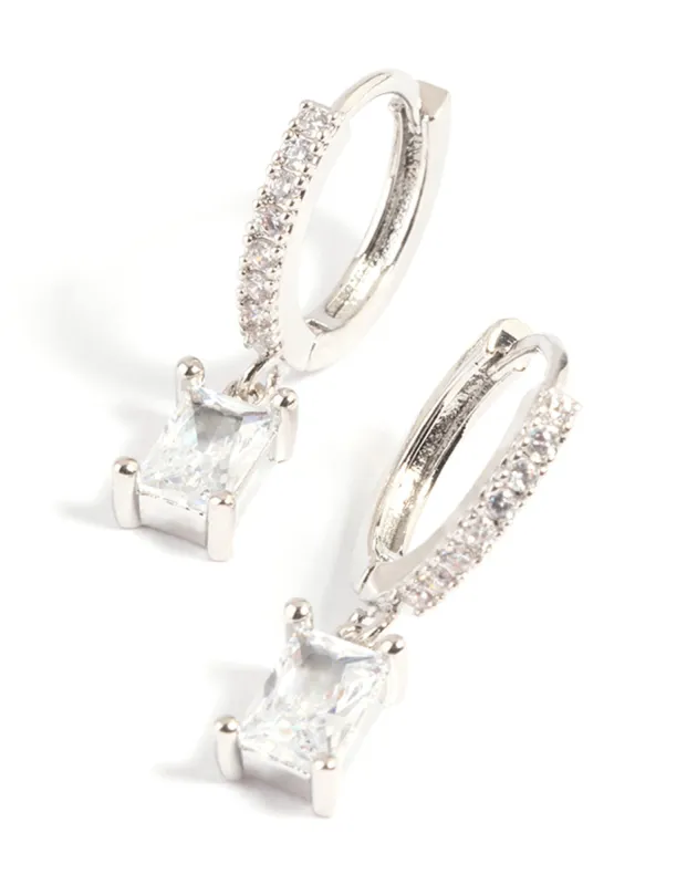 Rhodium Rectangular Cubic Zirconia Huggie Hoop Earrings sold by lovisa