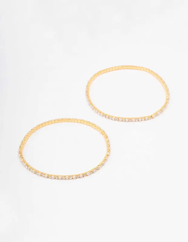 Gold Plated Alternating Mini Cubic Zirconia Pearl Bangle sold by lovisa