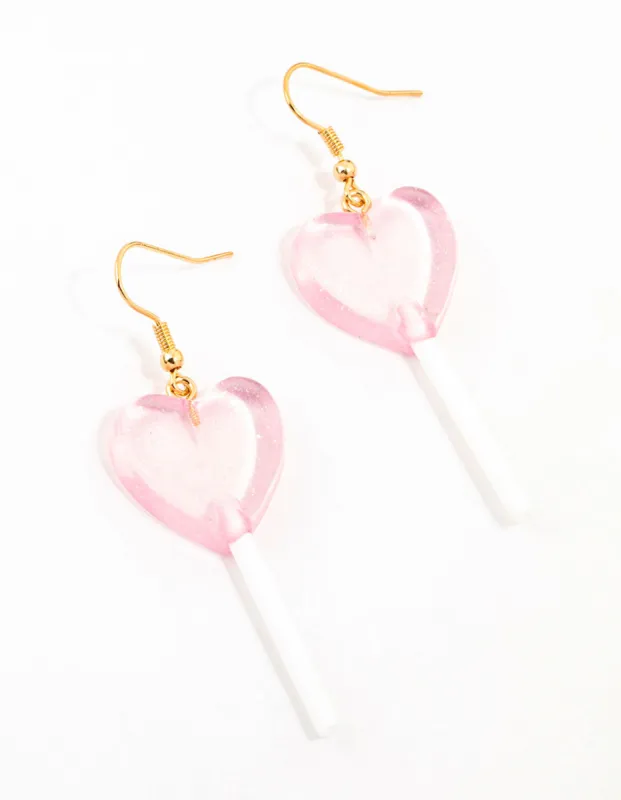 Pink Plastic Lollipop Drop Earrings sold by lovisa