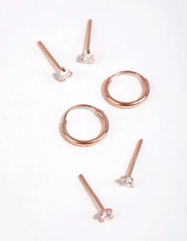Rose Gold Plated Sterling Silver Pear & Square Earring Pack sold by lovisa