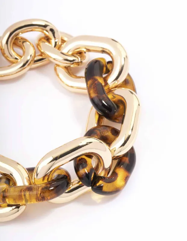 Gold & Tortoiseshell Link Chain Bracelet sold by lovisa