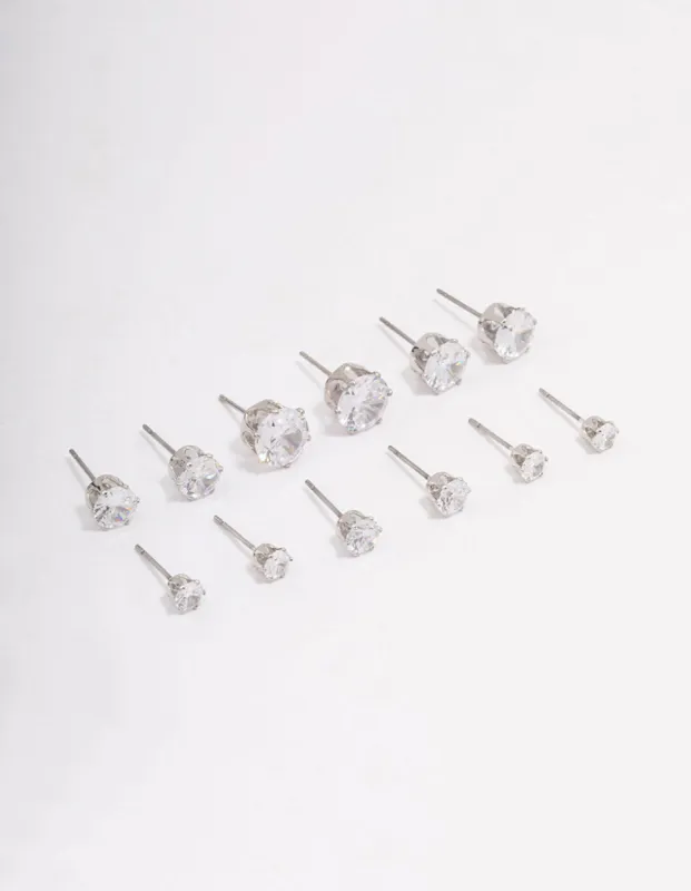 Silver Classic Round Cubic Zirconia Earring 6-Pack sold by lovisa