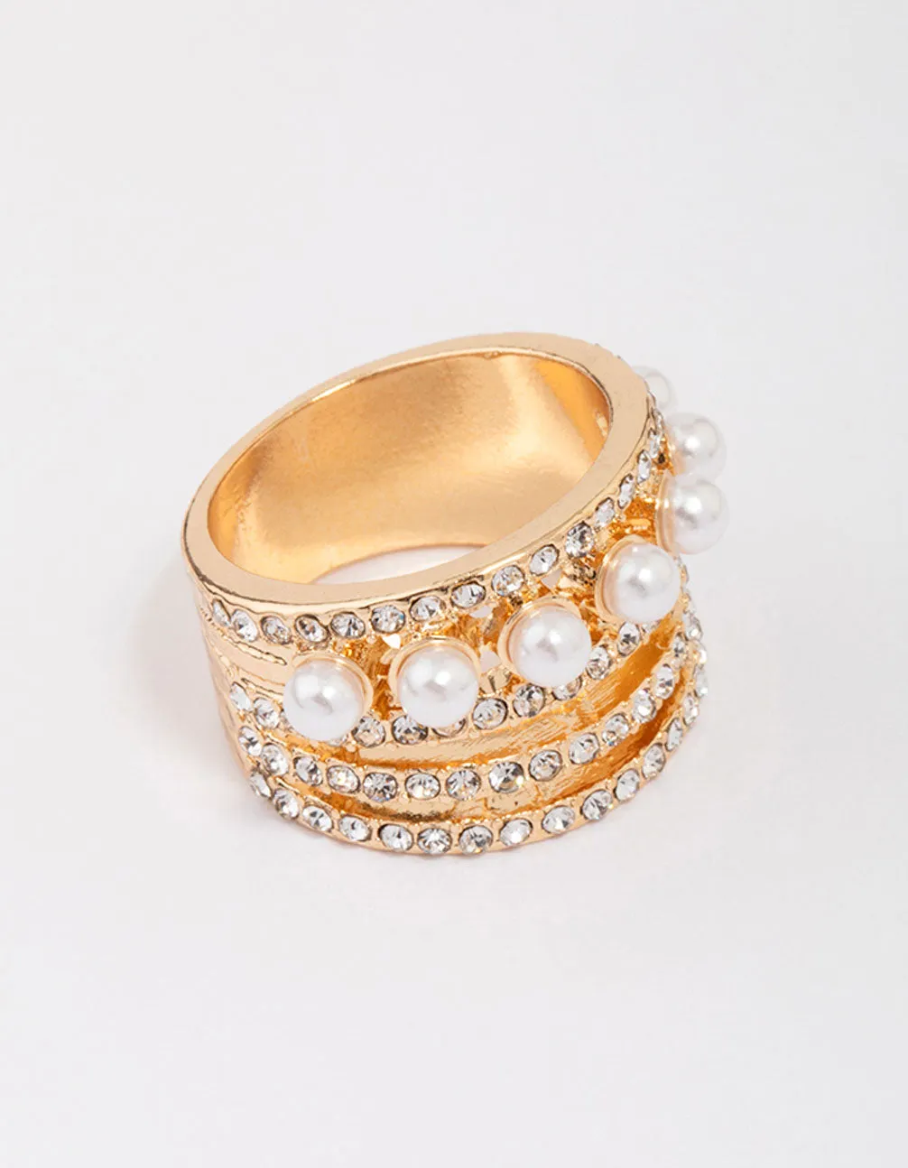 Gold Layered Pearl Band Ring sold by lovisa