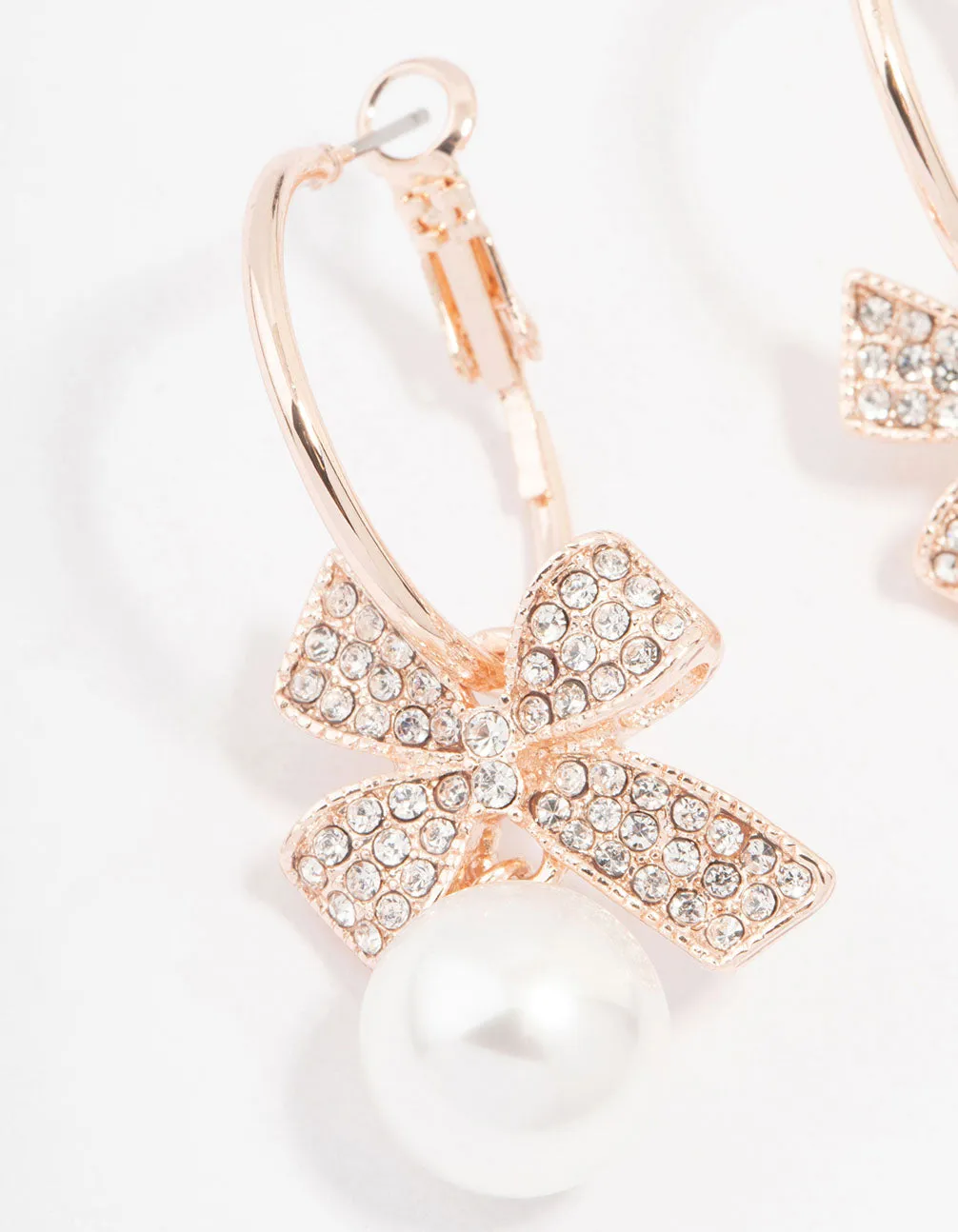 Rose Gold Bow & Pearl Drop Hoop Earrings sold by lovisa product image thumbnail 2