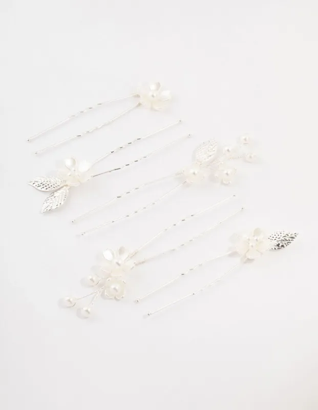 Silver Wire Flower & Pearl Bridal Hair Pins sold by lovisa