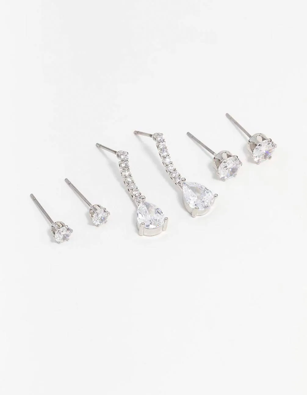 Silver Cubic Zirconia Stud & Drop Earrings 3-Pack sold by lovisa
