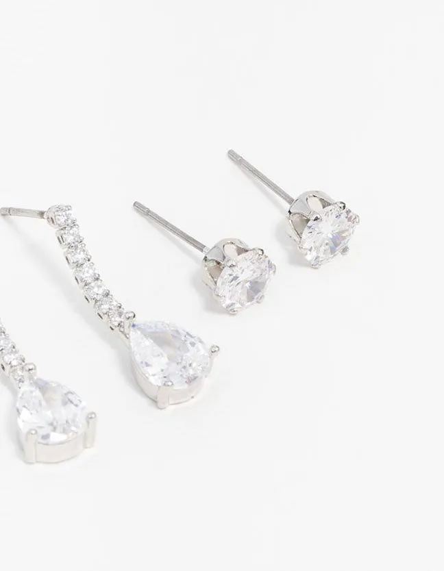 Silver Cubic Zirconia Stud & Drop Earrings 3-Pack sold by lovisa product image thumbnail 3