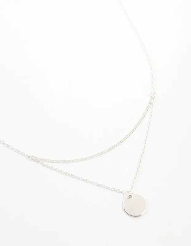 Silver Double Layered Disc Necklace sold by lovisa