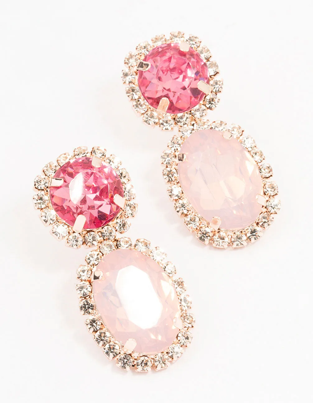 Rose Gold Stone Set Drop Earrings sold by lovisa