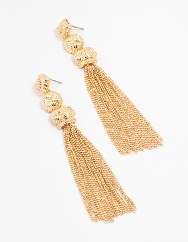 Gold Multiple Knit Tassel Drop Earrings sold by lovisa