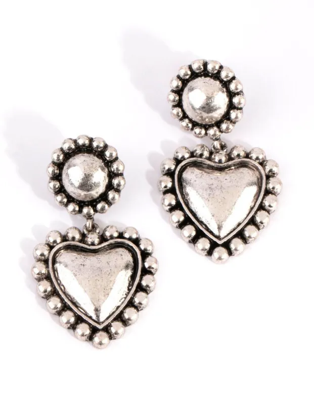 Antique Silver Heart & Sphere Drop Earrings sold by lovisa