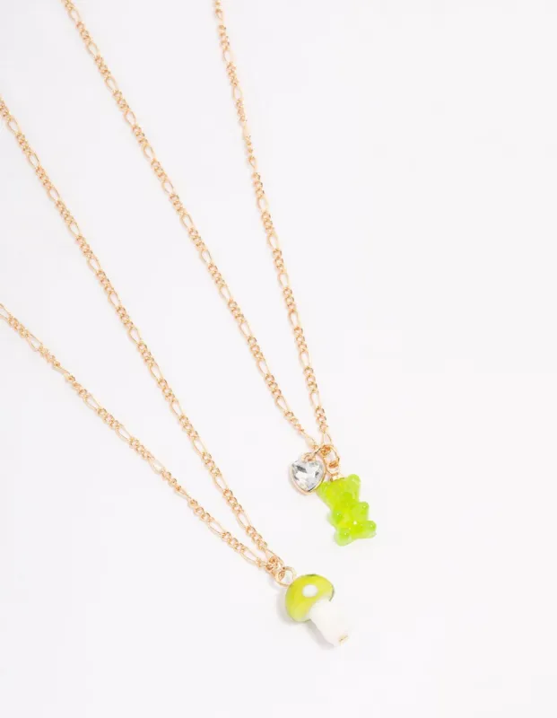 Gold Teddy & Mushroom Necklace Pack sold by lovisa
