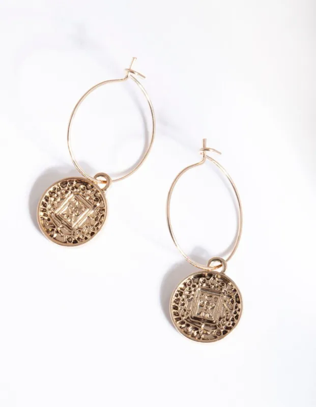 Antique Gold Bohemian Disc Hoop Earrings sold by lovisa