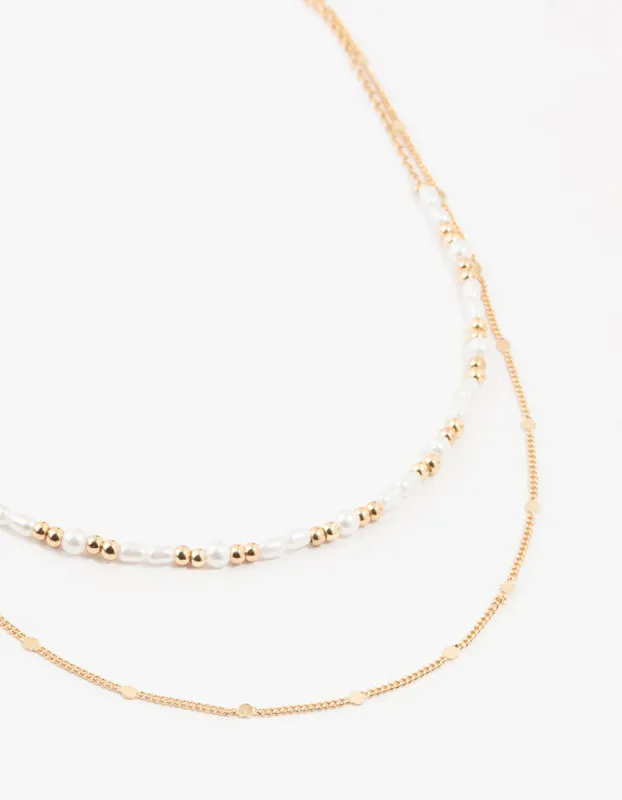 Gold Beaded Tab Chain Layered Necklace sold by lovisa