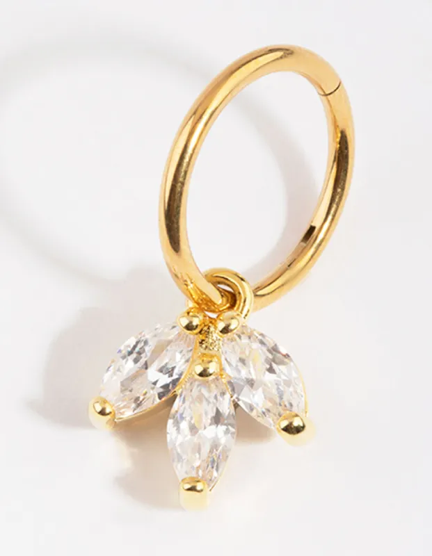 Gold Plated Titanium 3 Marquise Dangle Belly Ring sold by lovisa
