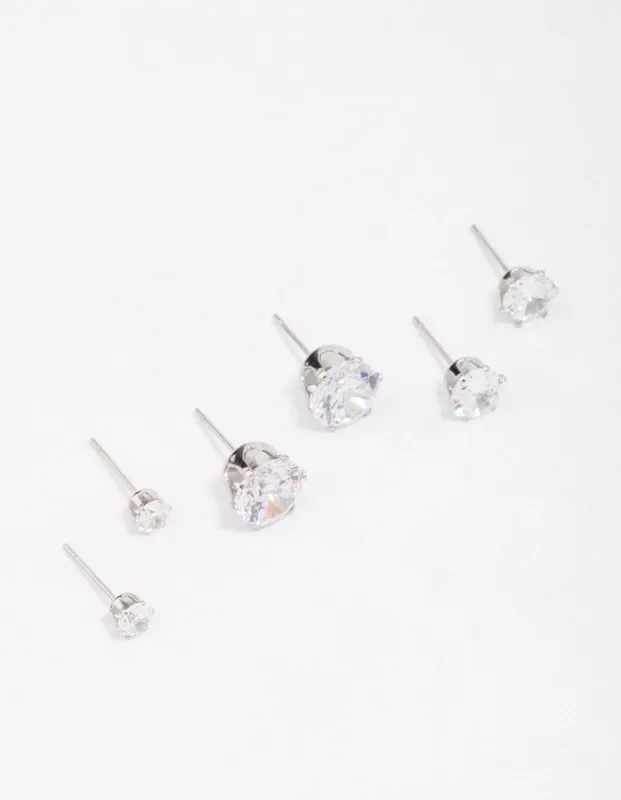 Waterproof Stainless Steel Graduating Cubic Zirconia Earring 3-Pack sold by lovisa