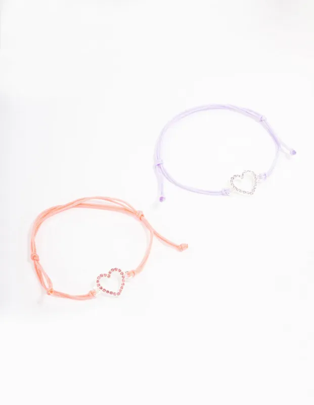 Pink & Purple Diamante Heart Cord Bracelet Pack sold by lovisa