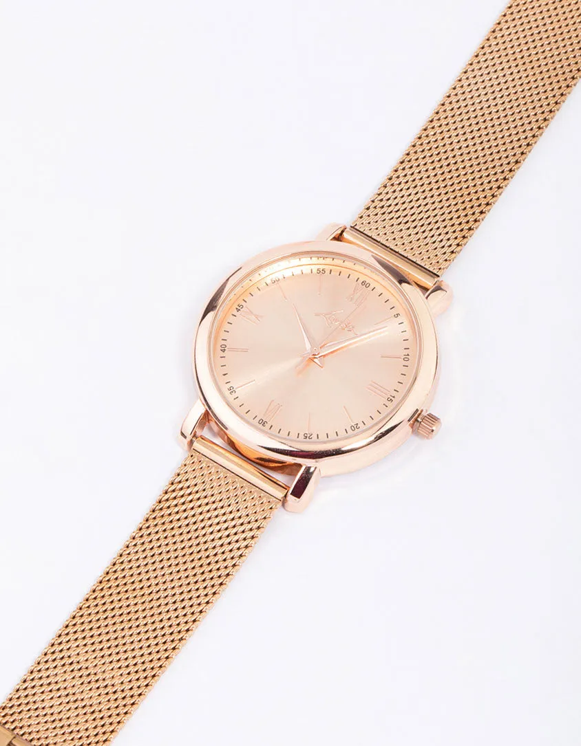 Rose Gold Large Mesh Watch sold by lovisa