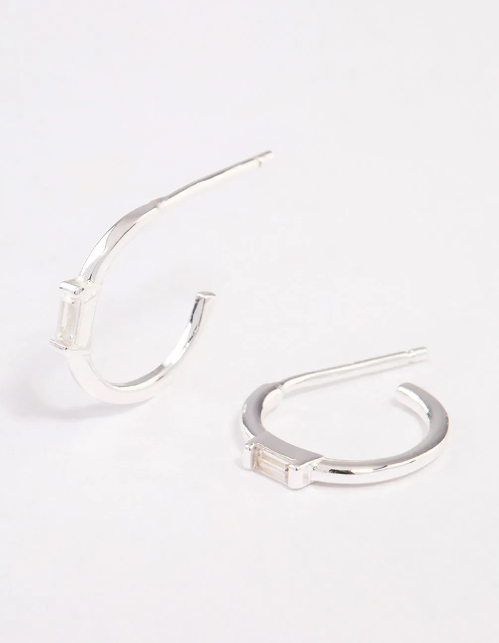 Sterling Silver Cubic Zirconia Rectangle Mini Hoop Earrings sold by lovisa