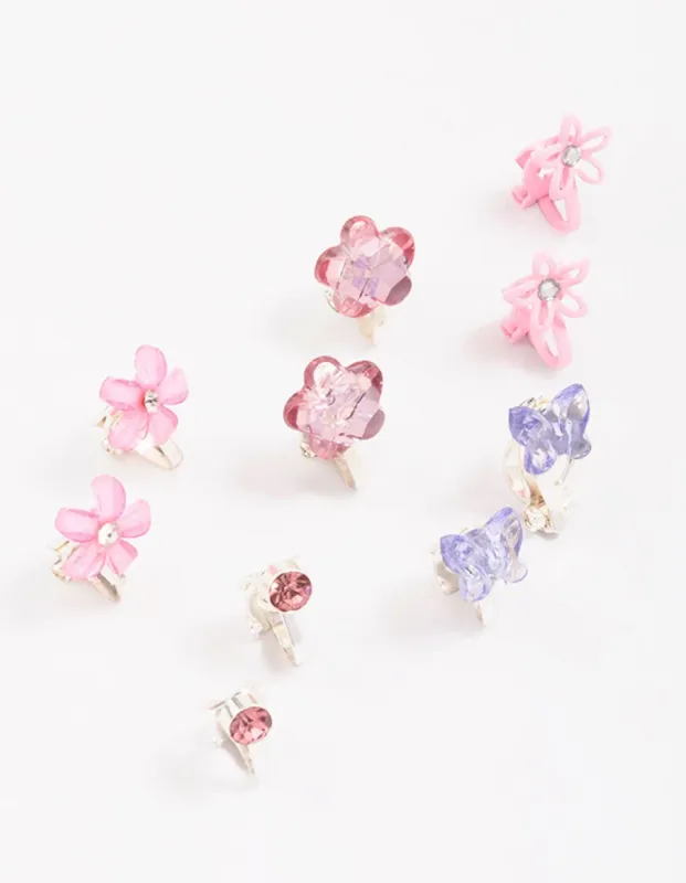 Kids Crystal Butterfly & Flower Clip On Earring 5-Pack sold by lovisa