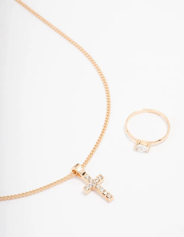 Gold Bling Cross Jewellery Set sold by lovisa