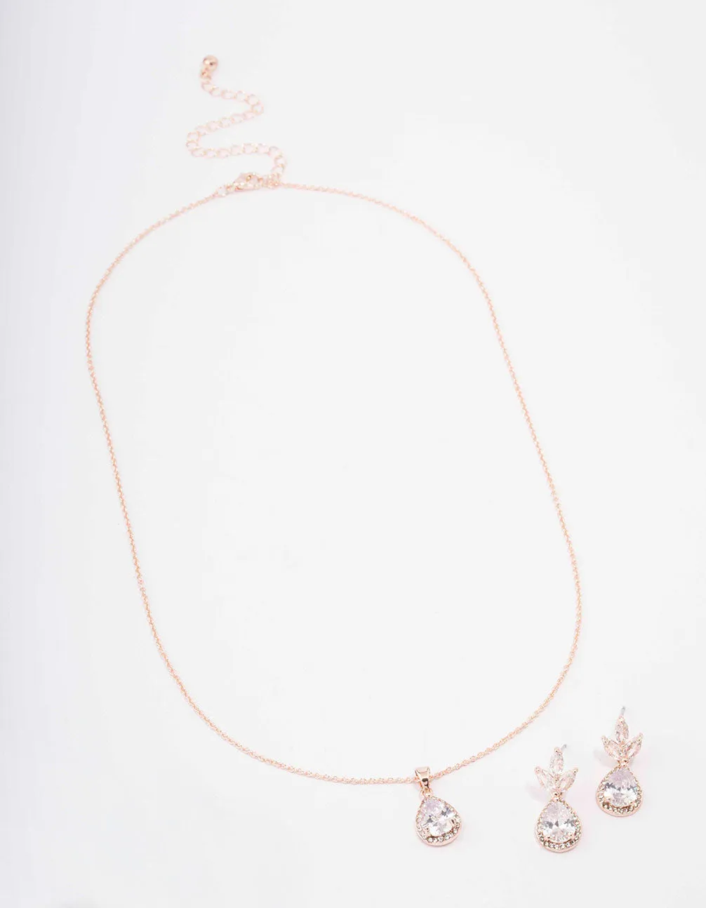 Rose Gold Leaf Pear Halo Necklace & Drop Earring Set sold by lovisa product image thumbnail 4