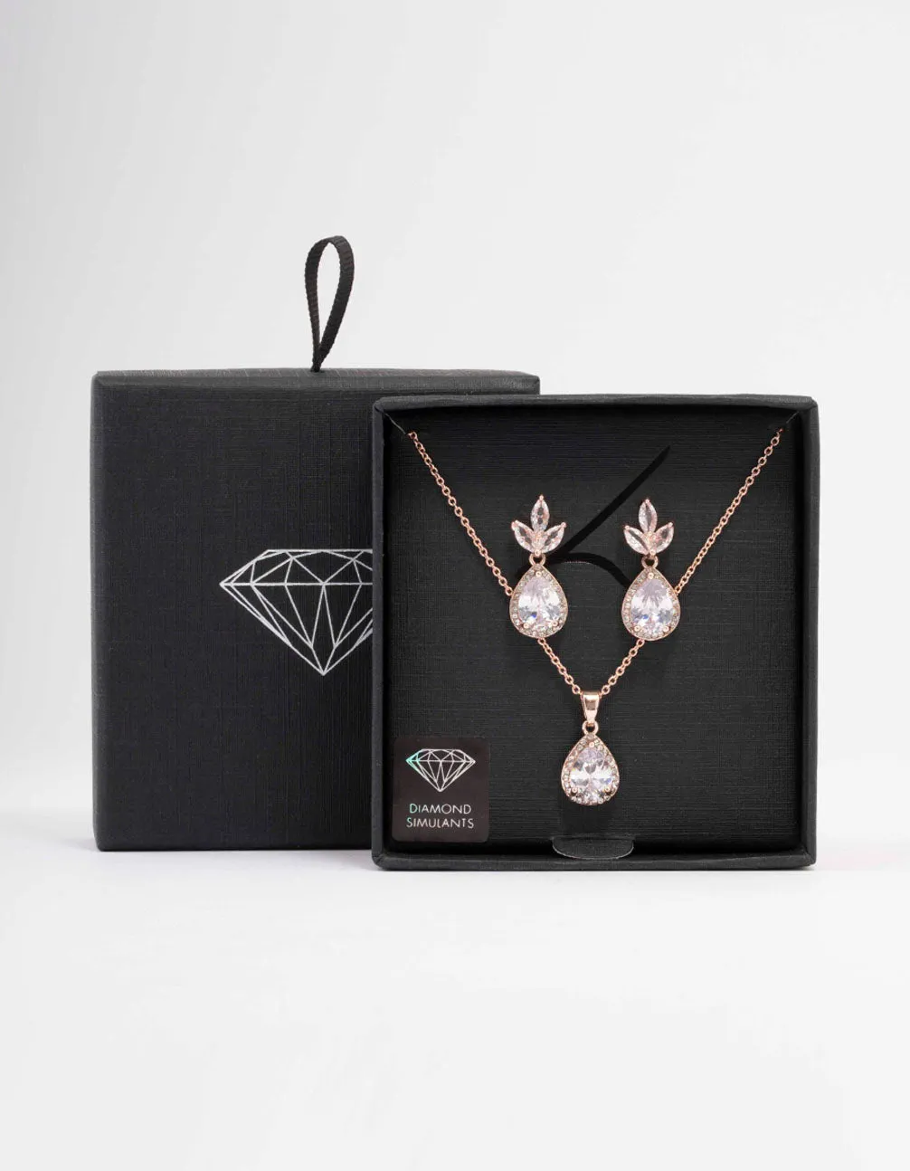 Rose Gold Leaf Pear Halo Necklace & Drop Earring Set sold by lovisa product image thumbnail 3
