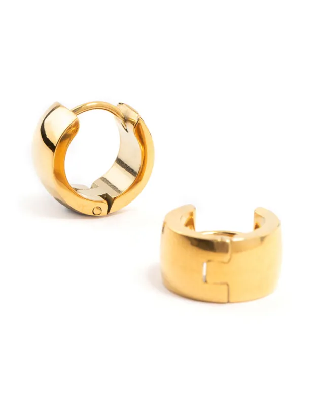 Waterproof Gold Plated Stainless Steel Wide Round Huggie Earrings sold by lovisa