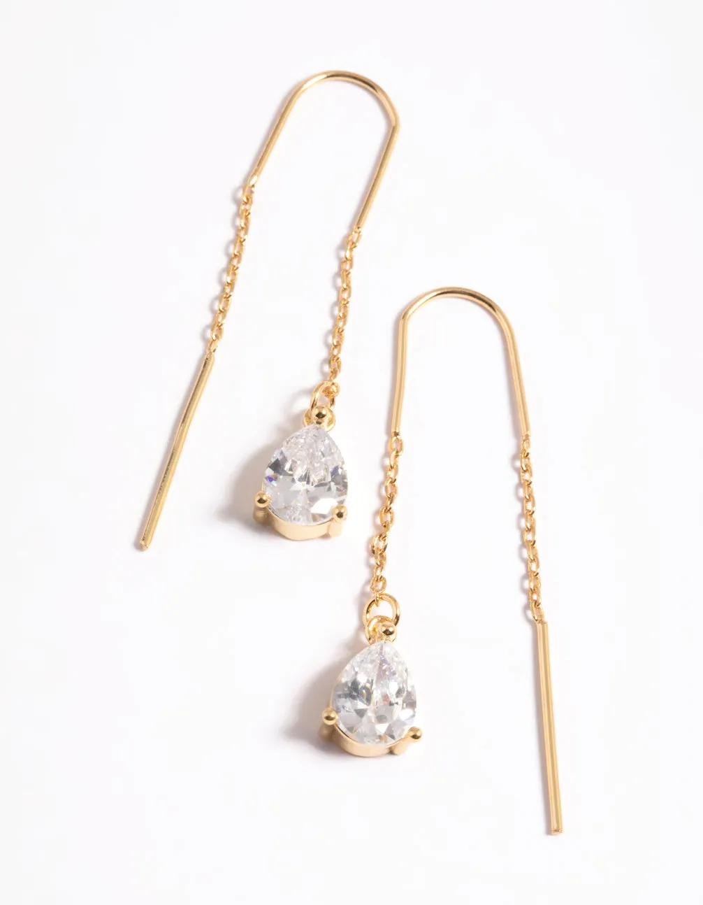 Gold Plated Cubic Zirconia Teardrop Thread Earrings sold by lovisa