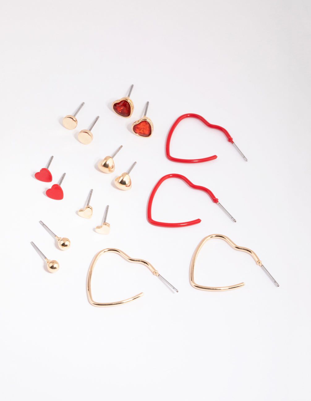 Red & Gold Heart Hoop & Stud Earring Pack sold by lovisa