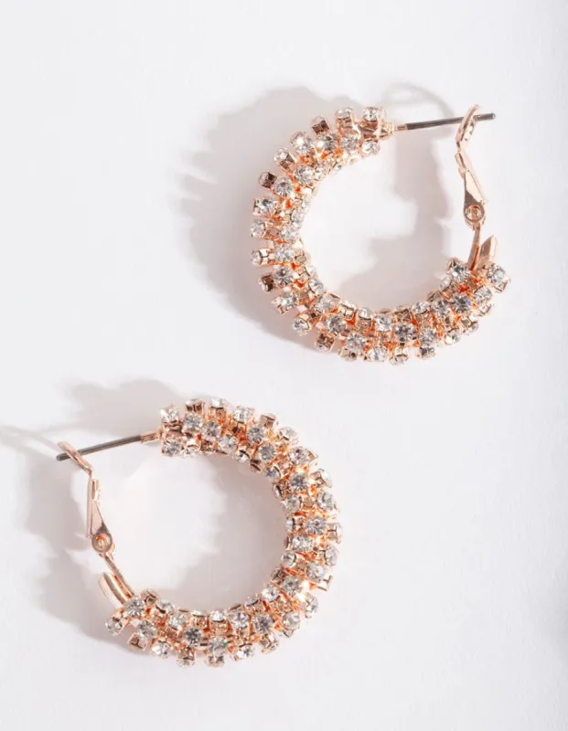Rose Gold Cupchain Diamante Hoop Earrings sold by lovisa