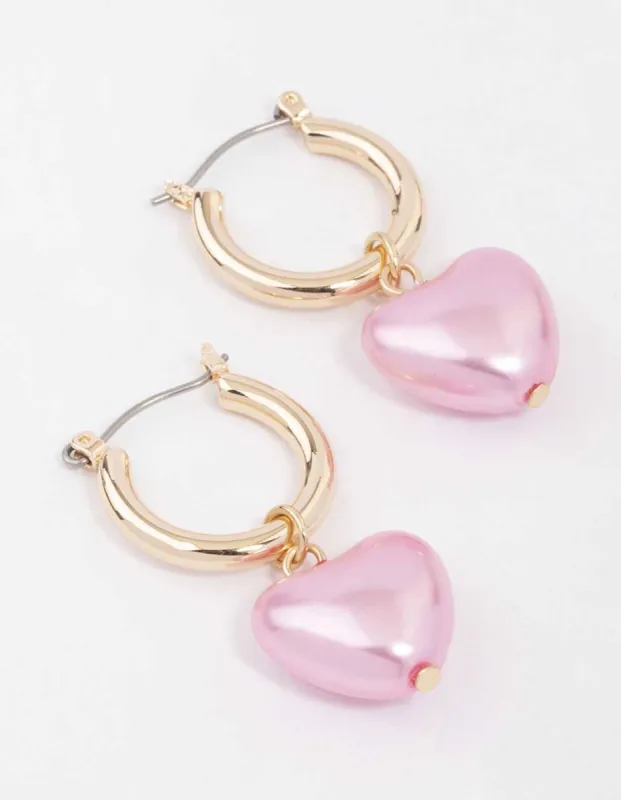 Gold Chrome Pink Heart Hoop Earrings sold by lovisa