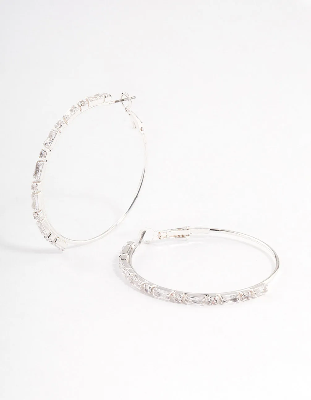 Silver Plated Round & Baguette Large Hoop Earrings sold by lovisa