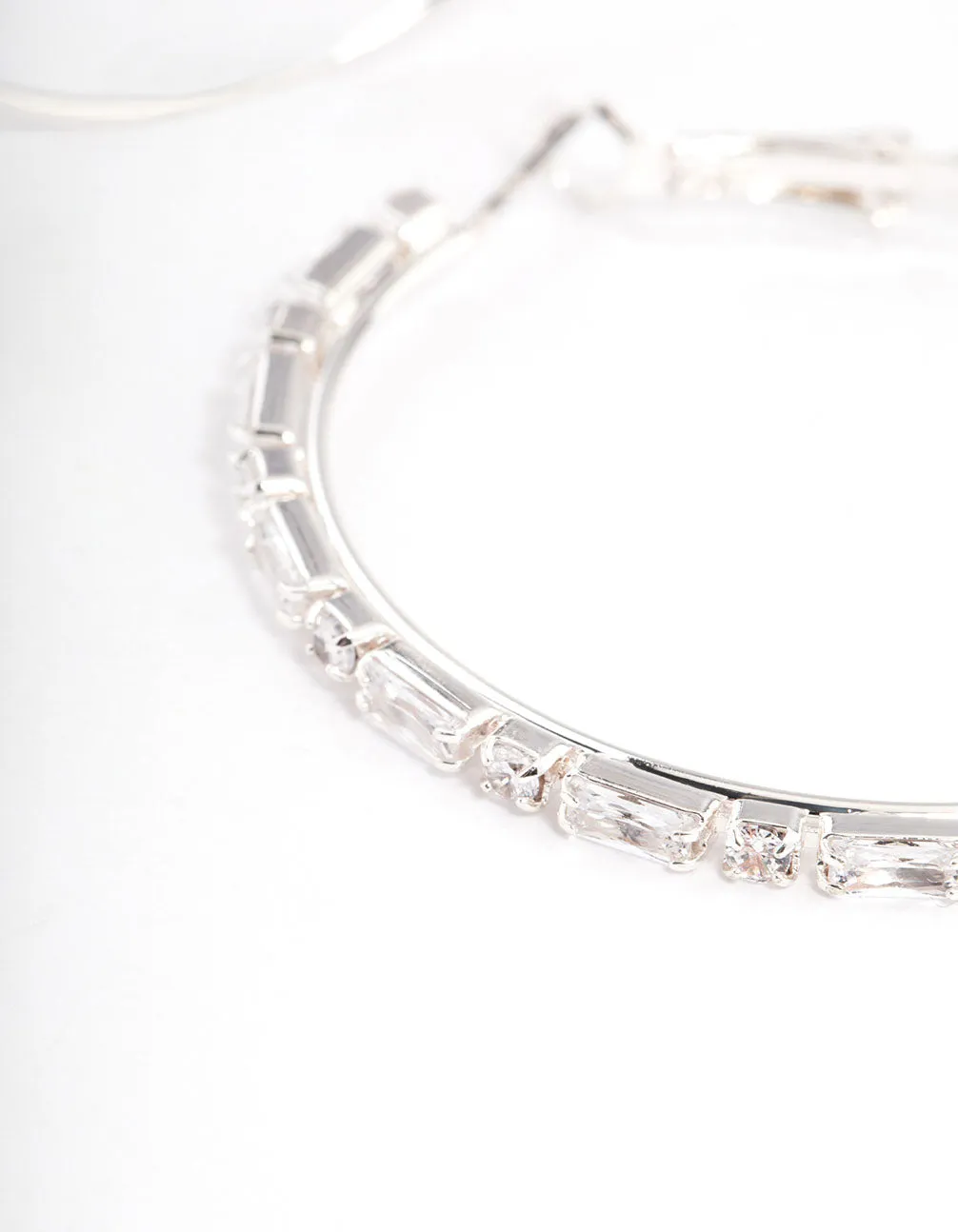 Silver Plated Round & Baguette Large Hoop Earrings sold by lovisa product image thumbnail 3