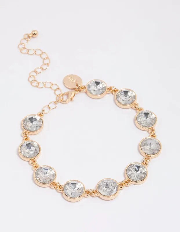 Gold Round Diamante Stone Bracelet sold by lovisa